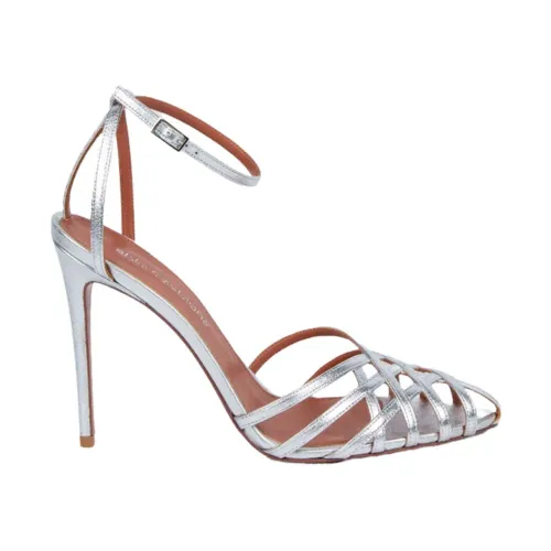 Aldo Castagna , Miami Silver Woven Ankle Strap Sandals ,Gray female, Sizes: