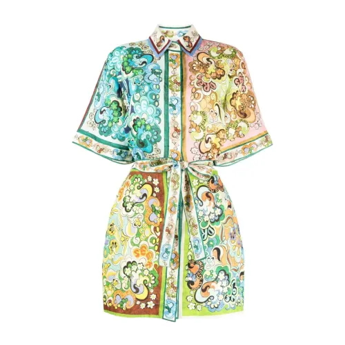 Alemais , Whimsical Floral Linen Minidress ,Multicolor female, Sizes: