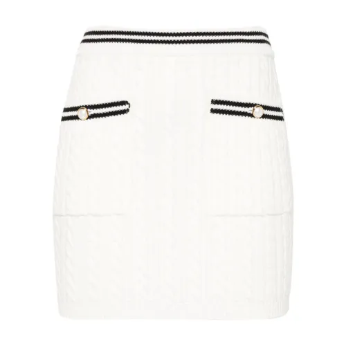 Alessandra Rich , Chunky Cable Knit Striped Skirt ,White female, Sizes: