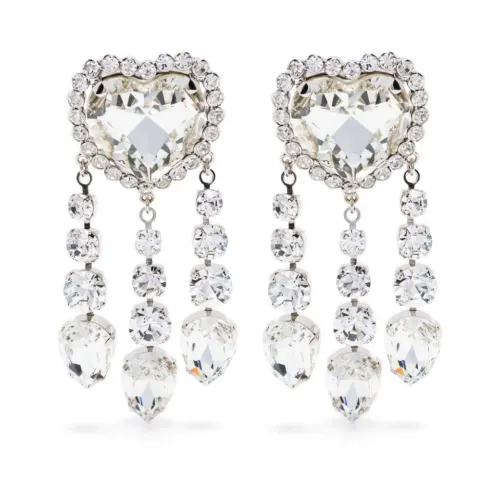 Alessandra Rich , Crystal Heart Earrings ,Gray female, Sizes: ONE SIZE