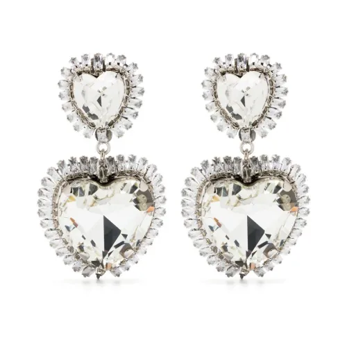 Alessandra Rich , Crystal Heart Earrings - Stylish Design ,Gray female, Sizes: ONE SIZE