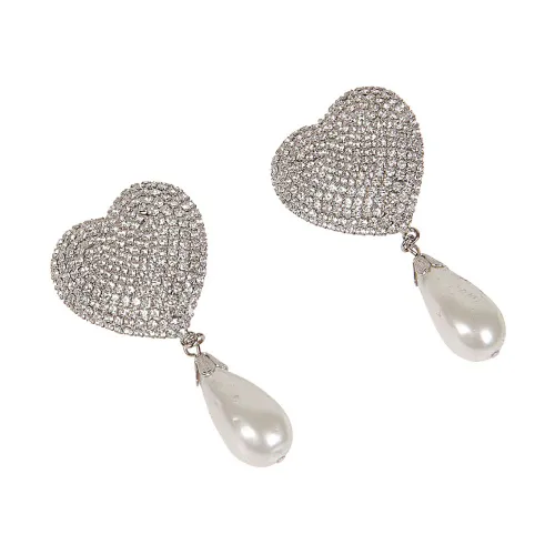 Alessandra Rich , Heart-shaped Crystal Earrings ,Gray female, Sizes: ONE SIZE