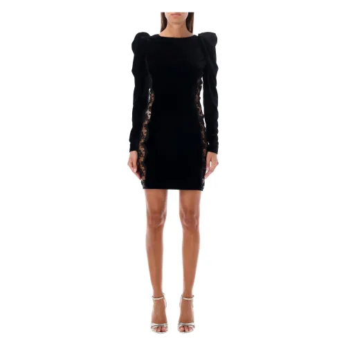 Alessandra Rich , Lace Detail Mini Dress ,Black female, Sizes: