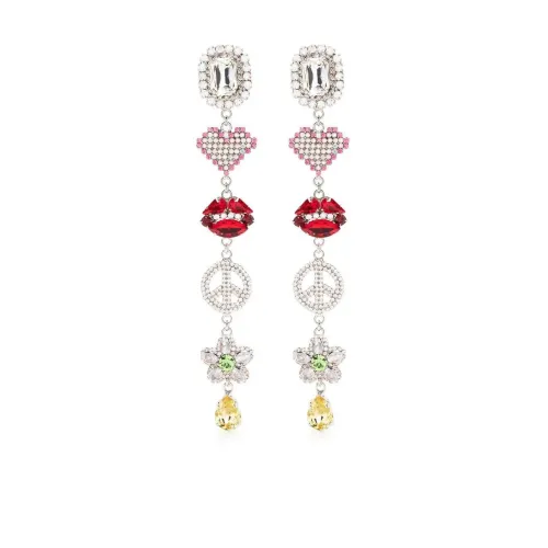 Alessandra Rich , Multi Silver Crystal Charm Earrings ,Multicolor female, Sizes: ONE SIZE
