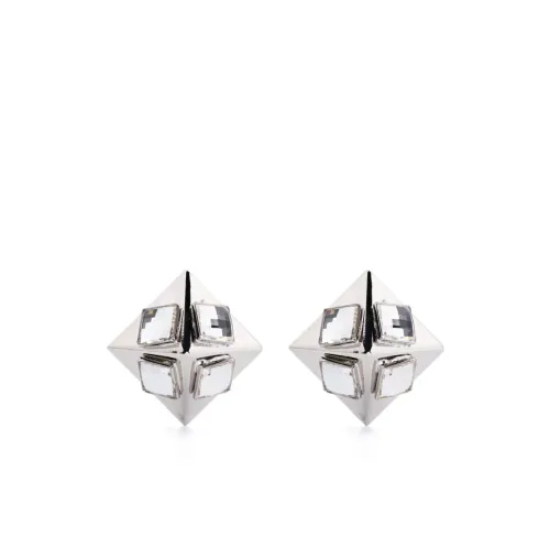Alessandra Rich , Pyramid Brass Earrings with Synthetic Crystals ,Gray female, Sizes: ONE SIZE