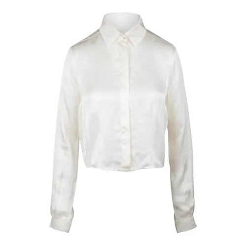 Alessia Santi , Silk Crop Shirt with Pointed Collar ,White female, Sizes: