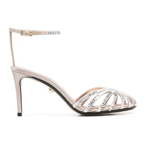 Alevi Milano , Beige Crystal Embellished Sandals ,Beige female, Sizes:
