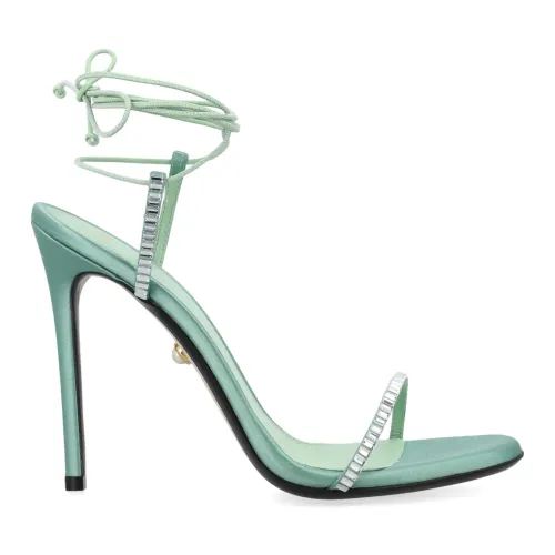 Alevi Milano , Crystal Embellished Aqua Sandals ,Green female, Sizes: