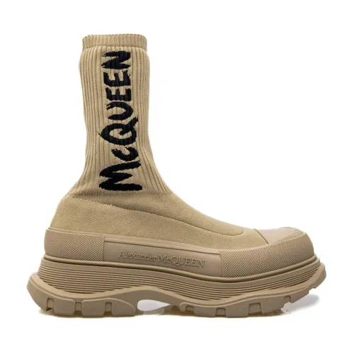 Alexander McQueen , Alexander Mcqueen Sock Style Logo Print Boots ,Beige male, Sizes: