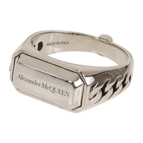 Alexander McQueen , Antil Chain Signet Ring ,Gray male, Sizes: 58 MM