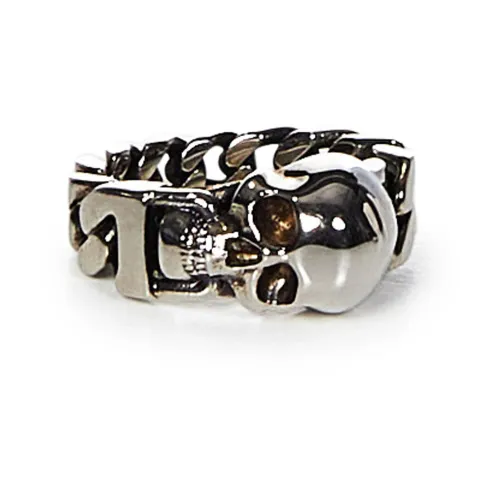 Alexander McQueen , Antique Silver Skull Chain Ring ,Gray male, Sizes: 60 MM, 56 MM, 58 MM