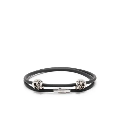 Alexander McQueen , Bijoux Black Double-Layered Cord Bracelet ,Black male, Sizes: M