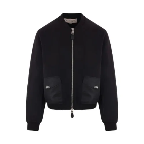 Alexander McQueen , Black Bomber Jacket in Jersey and Nylon ,Black male, Sizes: