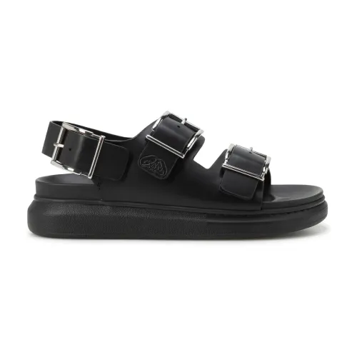 Alexander McQueen , Black Calfskin Double Strap Sandals ,Black male, Sizes: