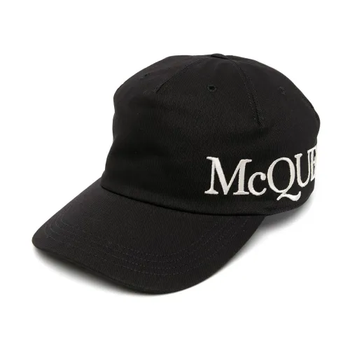 Alexander McQueen , Black Cotton Embroidered Logo Hat ,Black male, Sizes: