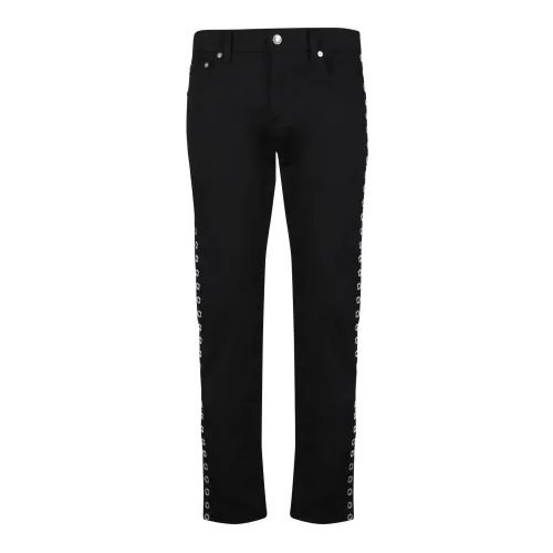 Alexander McQueen , Black Cotton Jeans with Metallic Details ,Black male, Sizes: