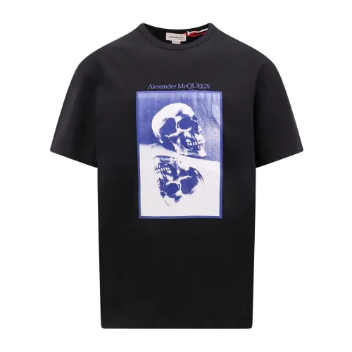 Alexander McQueen , Black Cotton T-Shirt with Reflected Skull Print ,Black male, Sizes:
