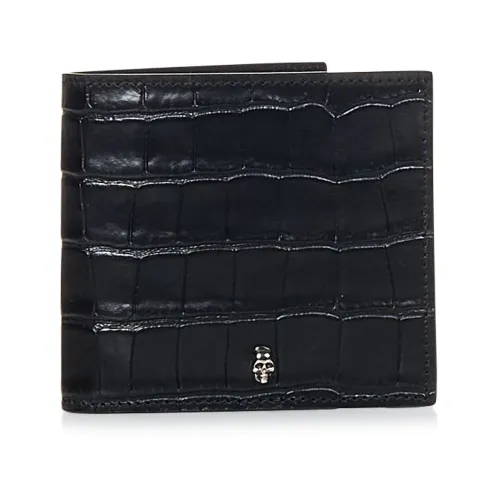 Alexander McQueen , Black Crocodile-Embossed Bifold Wallet with Skull ,Black male, Sizes: ONE SIZE