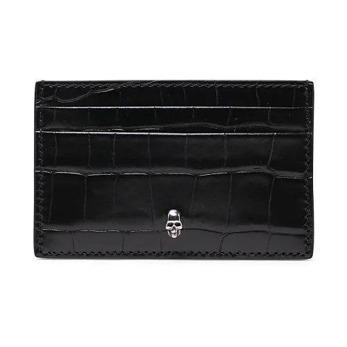 Alexander McQueen , Black Crocodile-Embossed Wallet with Silver Skull Detail ,Black male, Sizes: ONE SIZE