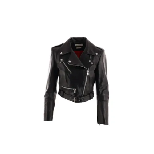 Alexander McQueen , Black Cropped Biker Jacket ,Black female, Sizes: