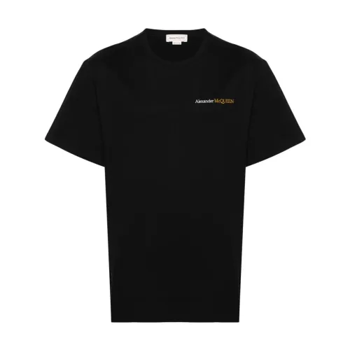 Alexander McQueen , Black Embroidered Logo T-shirts and Polos ,Black male, Sizes: