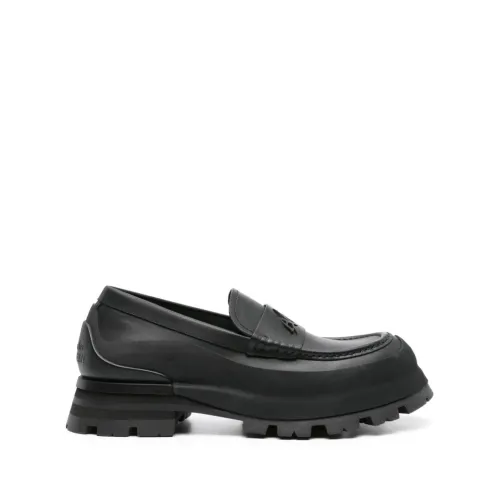 Alexander McQueen , Black Flat Shoes with Signature Seal Logo ,Black male, Sizes: