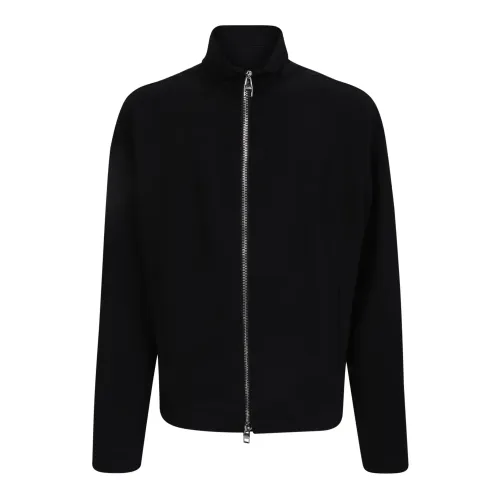 Alexander McQueen , Black High Neck Jacket with Zip Fastening ,Black male, Sizes: