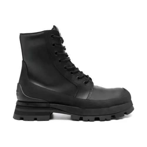 Alexander McQueen , Black Lace-up Boots with Flared Rubber Sole ,Black male, Sizes: