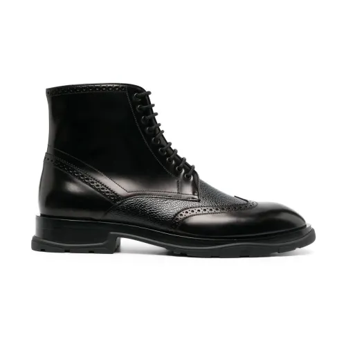 Alexander McQueen , Black Lace-Up Brogue Boots ,Black male, Sizes: