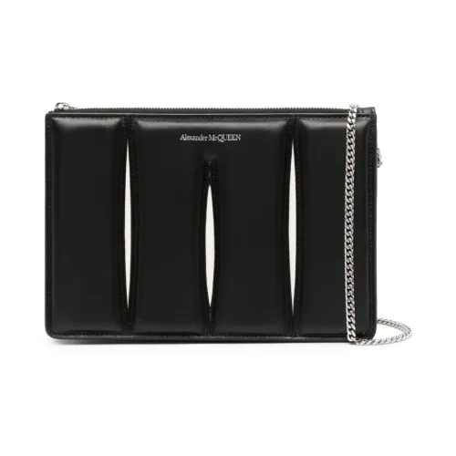 Alexander McQueen , Black Leather Accordion Clutch with Chain Strap ,Black female, Sizes: ONE SIZE