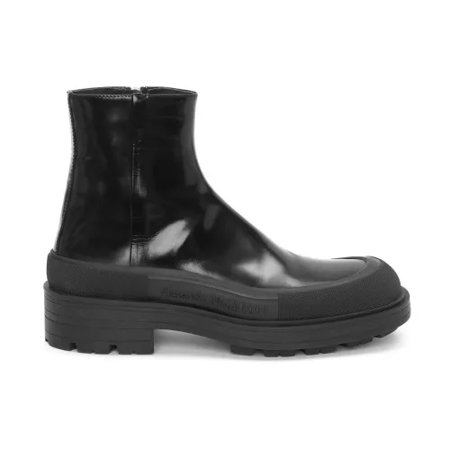 Alexander McQueen , Black Leather Ankle Boots ,Black male, Sizes:
