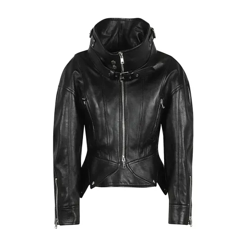 Alexander McQueen , Black Leather Biker Jacket ,Black female, Sizes: