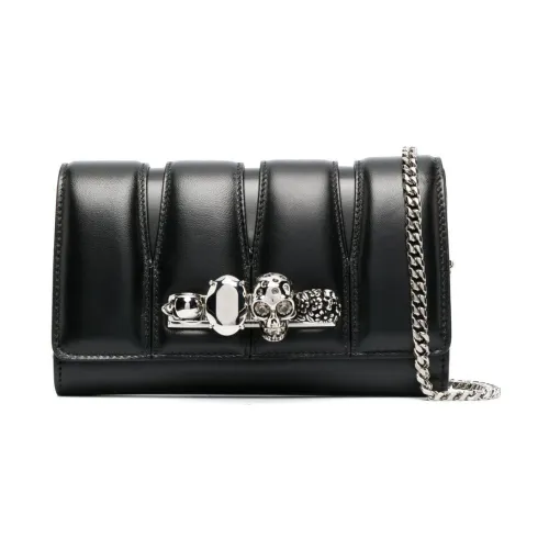 Alexander McQueen , Black Leather Cut-Out Clutch with Swarovski Crystals ,Black female, Sizes: ONE SIZE