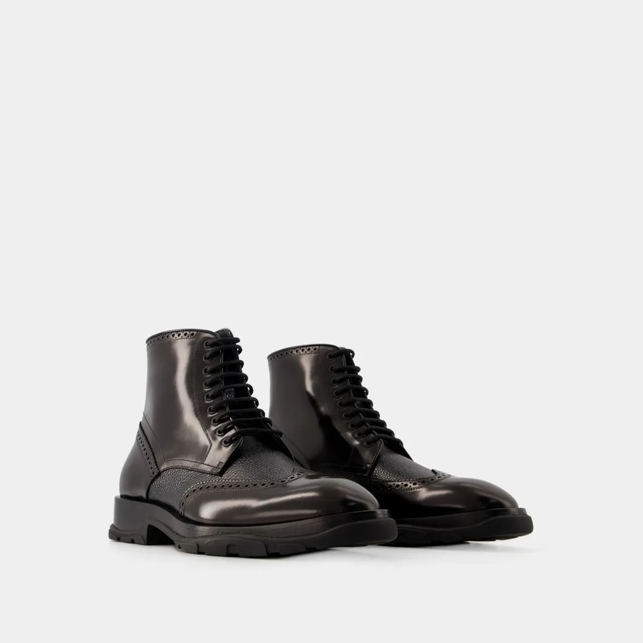 Alexander McQueen , Black Leather Laced Ankle Boots ,Black male, Sizes: