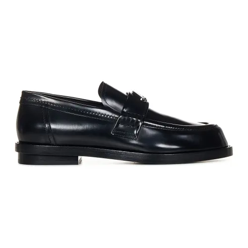 Alexander McQueen , Black Leather Loafers with Seal Logo Plate ,Black male, Sizes: