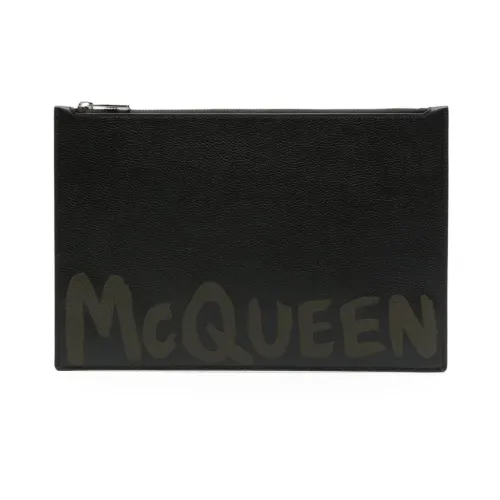 Alexander McQueen , Black Leather Logo Pouch with Zip Closure ,Black male, Sizes: ONE SIZE