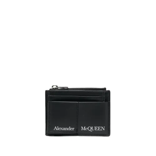 Alexander McQueen , Black Leather Wallet with Logo Print Card Holder ,Black male, Sizes: ONE SIZE