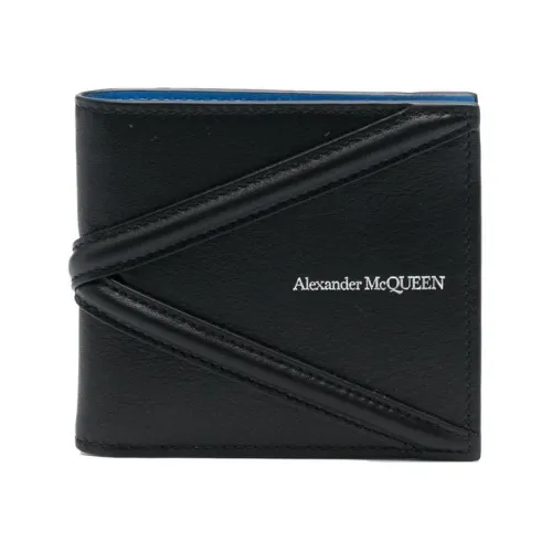 Alexander McQueen , Black Leather Wallet with Silver Logo Plate ,Black male, Sizes: ONE SIZE