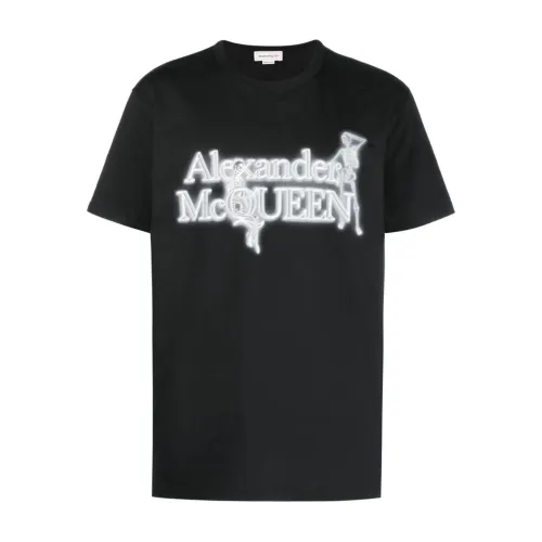Alexander McQueen , Black Logo Graphic T-shirt Crew Neck ,Black male, Sizes: