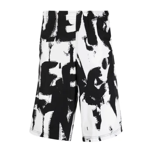 Alexander McQueen , Black Logo-Print Beach Shorts ,Black male, Sizes: