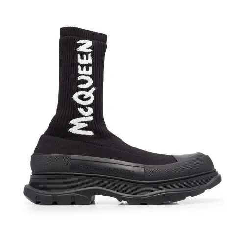 Alexander McQueen , Black Logo Print Sneakers ,Black male, Sizes: