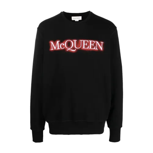 Alexander McQueen , Black Logo Print Sweatshirt Crew Neck ,Black male, Sizes: