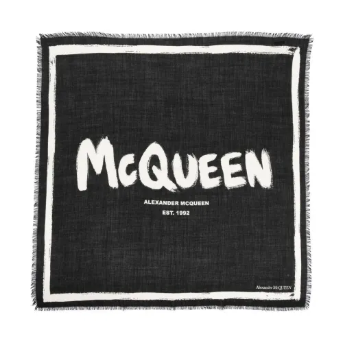 Alexander McQueen , Black Logo Print Wool Scarf ,Black female, Sizes: ONE