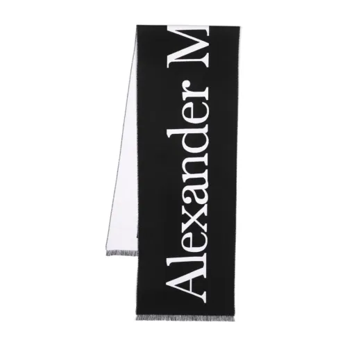 Alexander McQueen , Black Logo Scarf with Contrasting Frappe ,Black male, Sizes: ONE