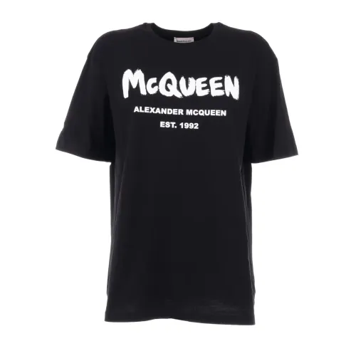 Alexander McQueen , Black Oversize Cotton T-Shirt for Women ,Black female, Sizes:
