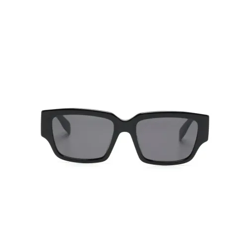 Alexander McQueen , Black Rectangular Sunglasses with Red Graffiti Detail ,Black male, Sizes: ONE