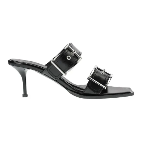 Alexander McQueen , Black Sandal - Regular Fit - Suitable for Warm Weather - 100% Leather ,Black female, Sizes: