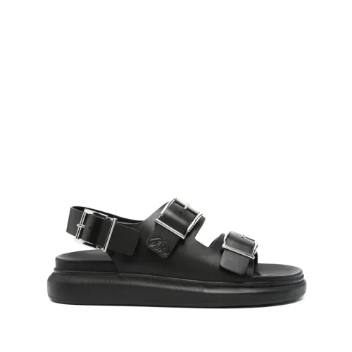 Alexander McQueen , Black Sandals with Logo Engraved Hardware ,Black male, Sizes:
