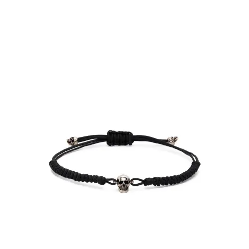 Alexander McQueen , Black Skull Bracelet with Adjustable Cord ,Black male, Sizes: ONE SIZE