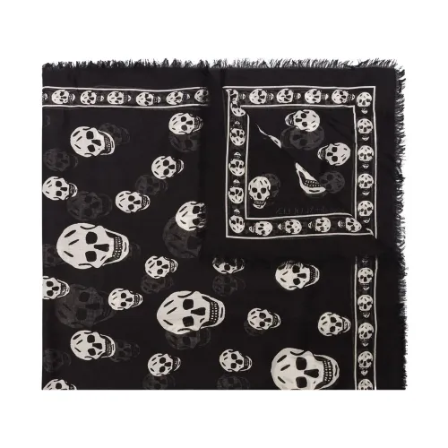 Alexander McQueen , Black Skull Print Silk Blend Scarf ,Black male, Sizes: ONE